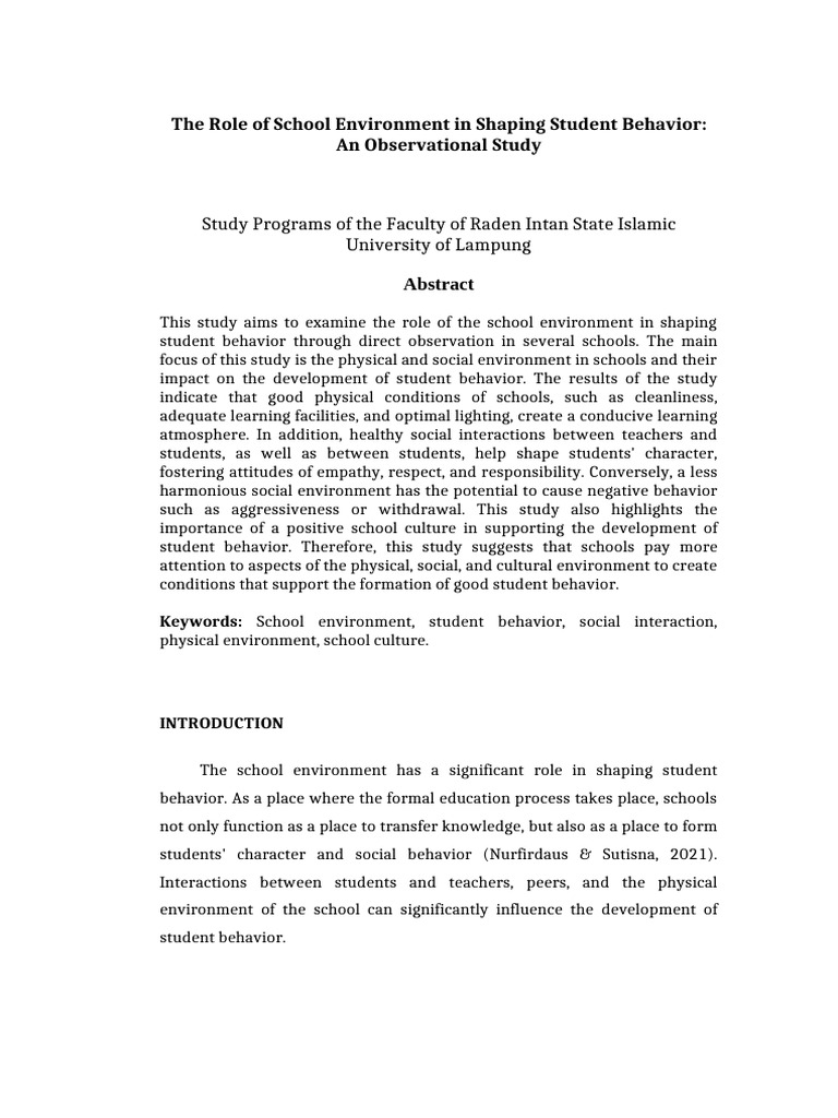 Impact of School Environment on Behavior | PDF | Teachers | Behavior