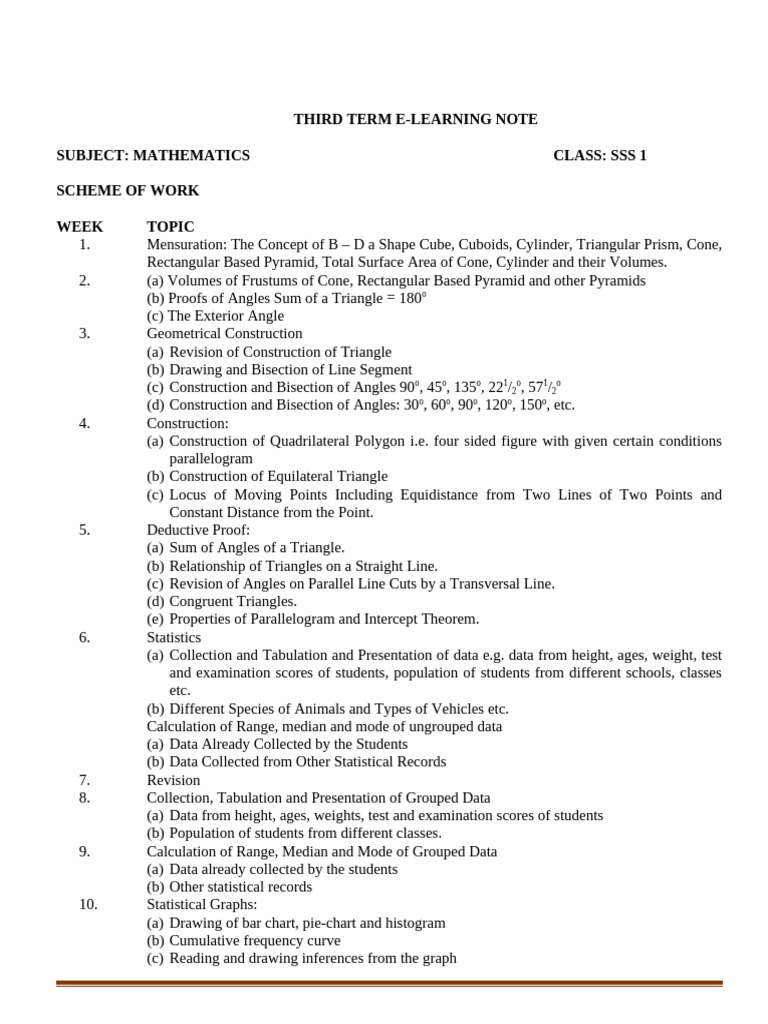 SS1 Third Term Mathematics Notes | PDF | Area | Rectangle