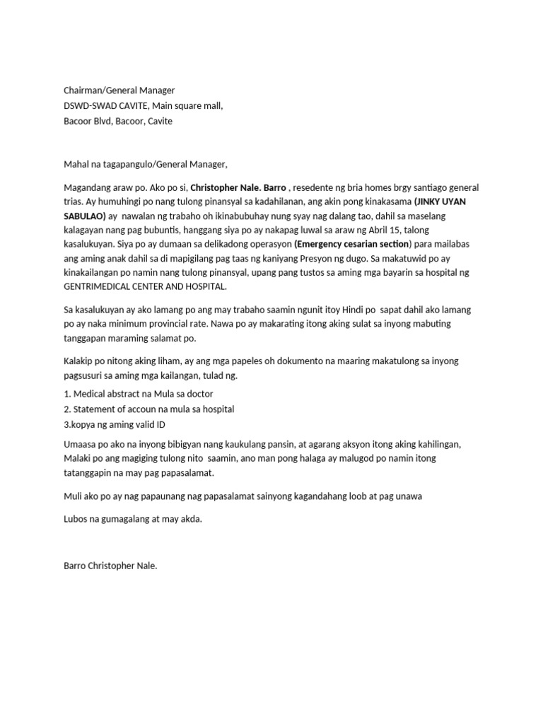 Letter of Financial Assistance | PDF