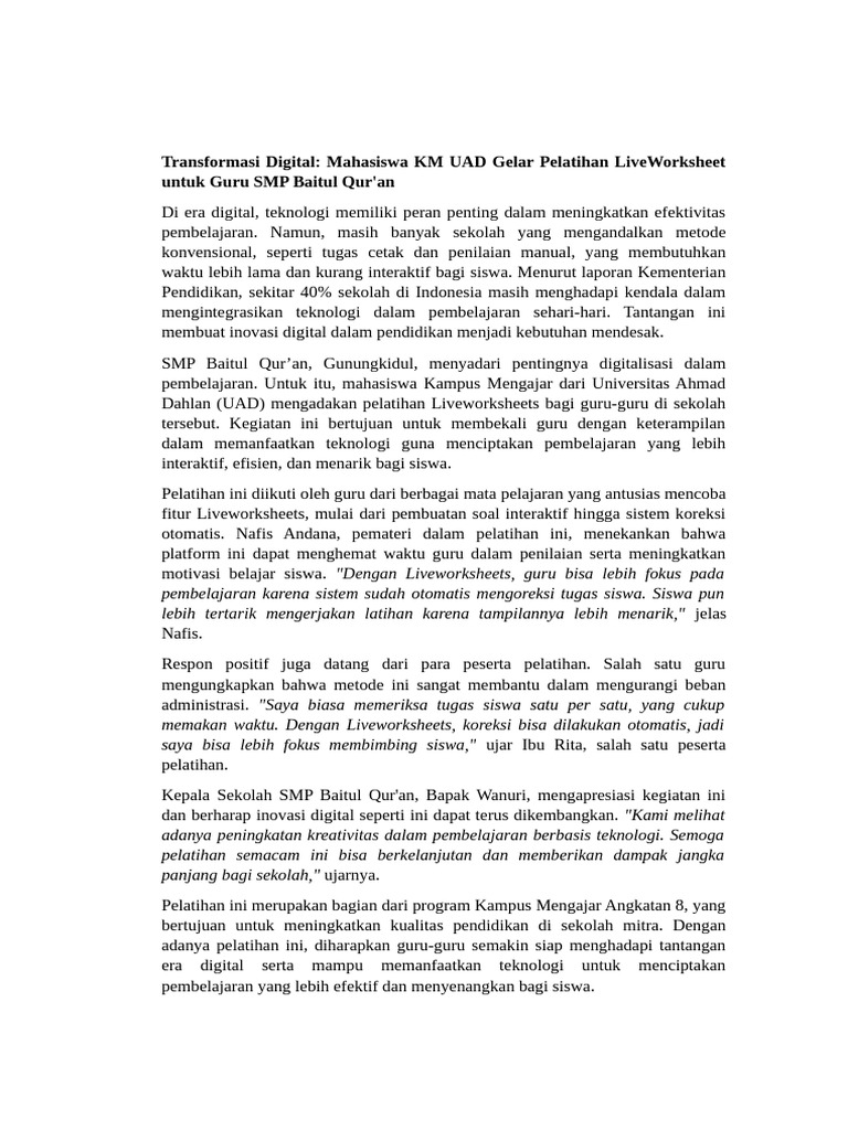Pelatihan LiveWorksheet untuk Guru SMP | PDF