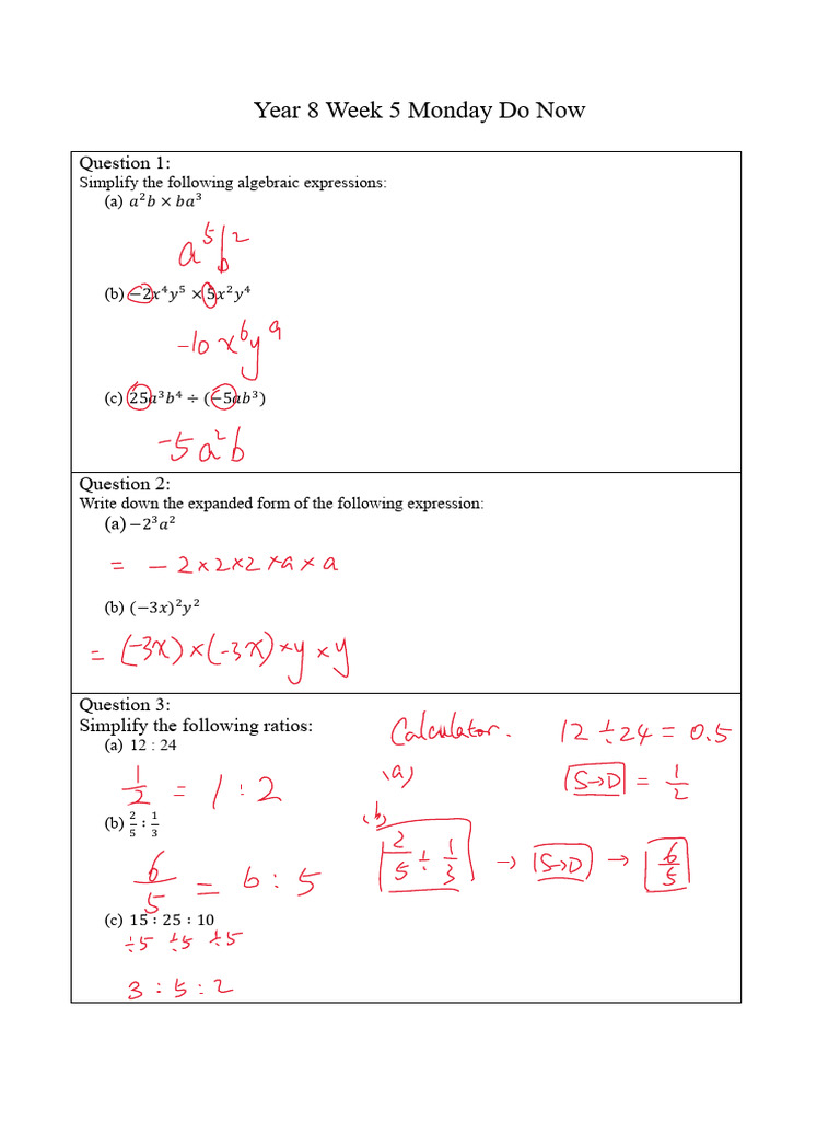 Year 8 Week 5 Monday Do NOW (8.11) | PDF