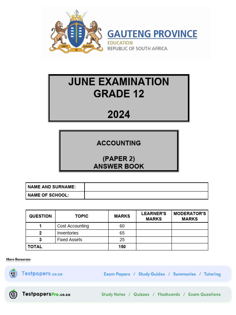 Grade 12 Accounting Exam Paper 2 | PDF | Cost Of Goods Sold | Accounting