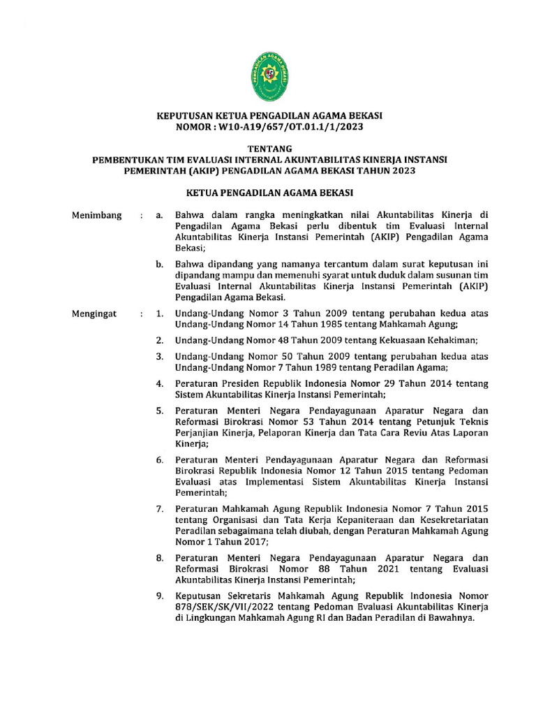 657 SK Tim Evaluasi Internal Akip | PDF