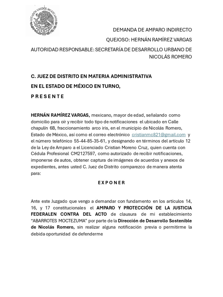 Amparo Indirecto por Clausura de Negocio | PDF | Debido al proceso | México