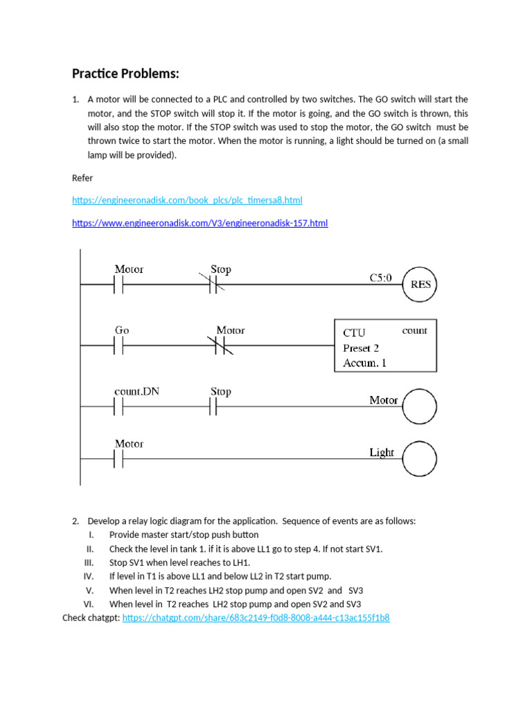 PLC Ladder Logic Practice Problems | PDF | Programmable Logic ...