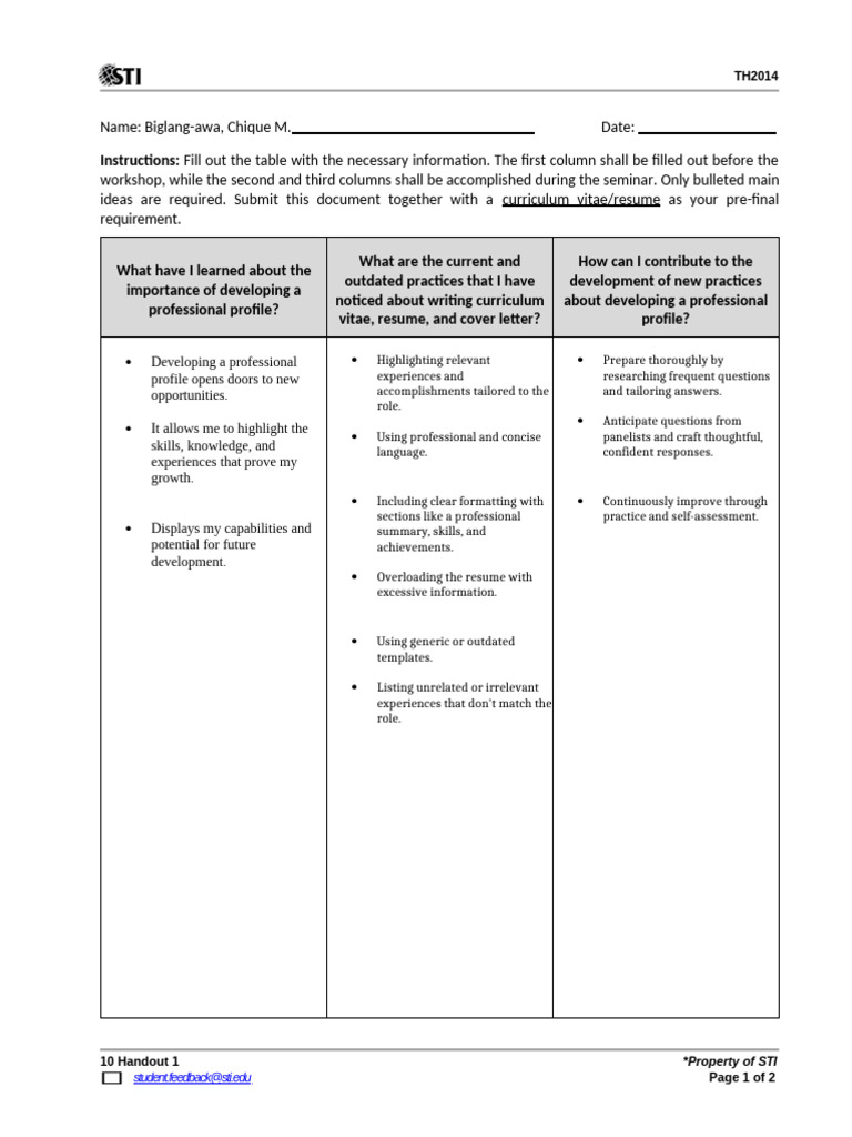 Professional Profile Development Guide | PDF | Résumé | Communication