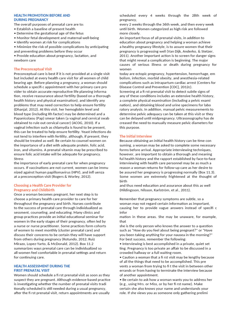 Prenatal Care: Health Promotion Guide | PDF | Pregnancy | Prenatal ...