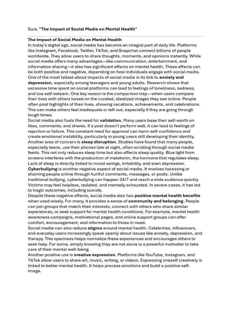 The Impact of Social Media On Mental Health Mainle | PDF | Social Media ...