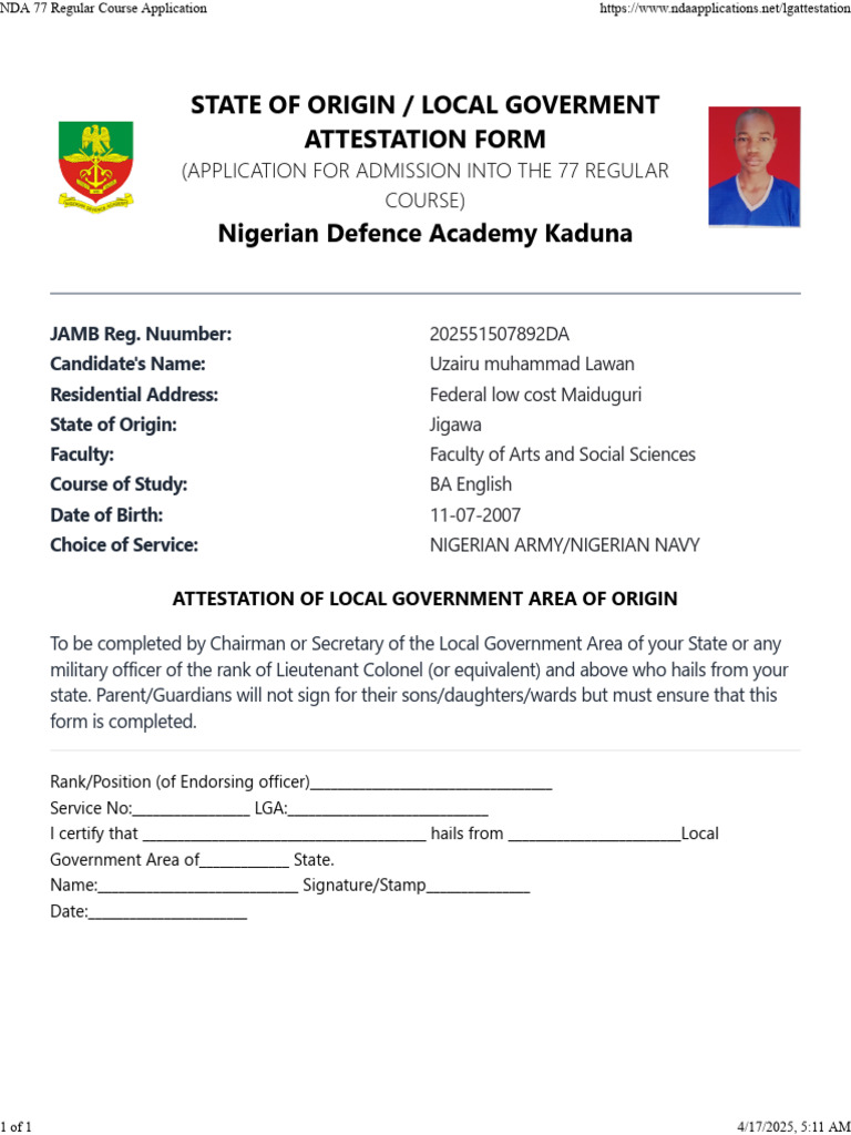 NDA 77 Regular Course Attestation Form | PDF