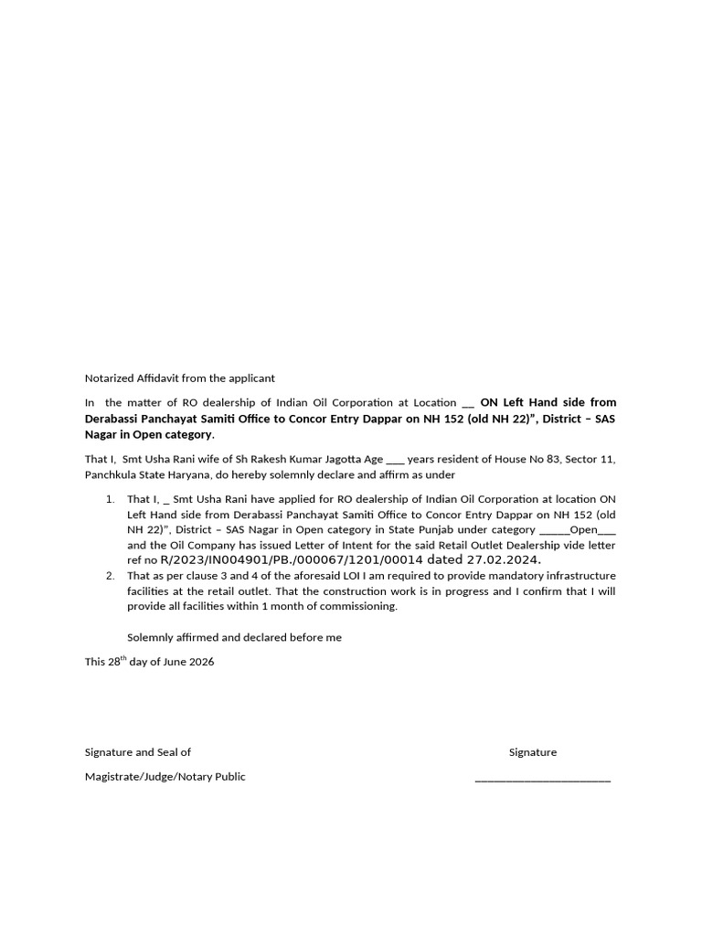 Notarized Affidavit for RO Dealership | PDF
