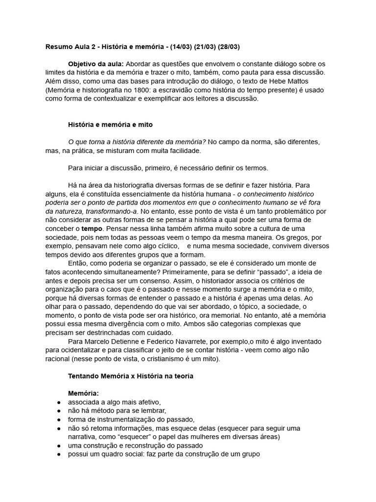 Resumo Aula 2 - História e Memória - (14 - 03) (21 - 03) (28 - 03 ...