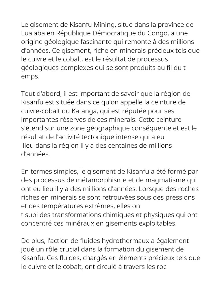 Gisement de Kisanfu : Origine géologique | PDF