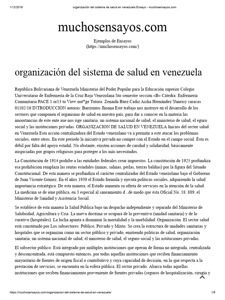 Organización Del Sistema de Salud en Venezuela Ensayo | PDF | Hospital ...