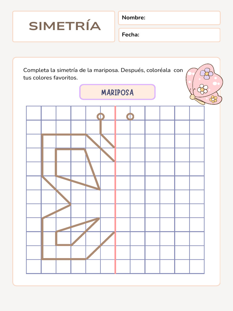 Ficha Matemática de Simetría Con Forma de Mariposa Ilustrativa Colorida ...