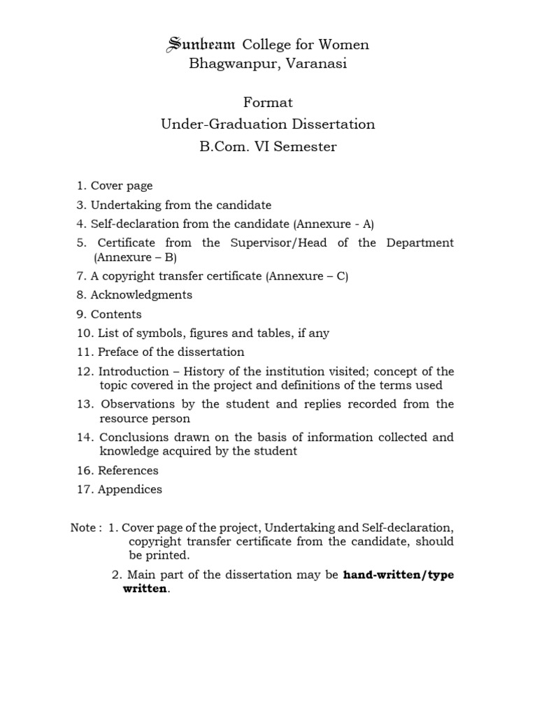 Format of Dissertation - Under Graduation | PDF