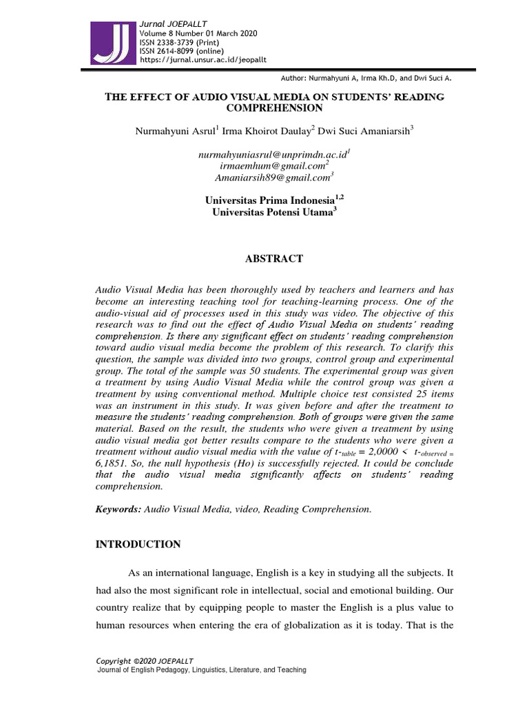 The Effect of Audio Visual Media On Stud | PDF | Teachers | Reading ...