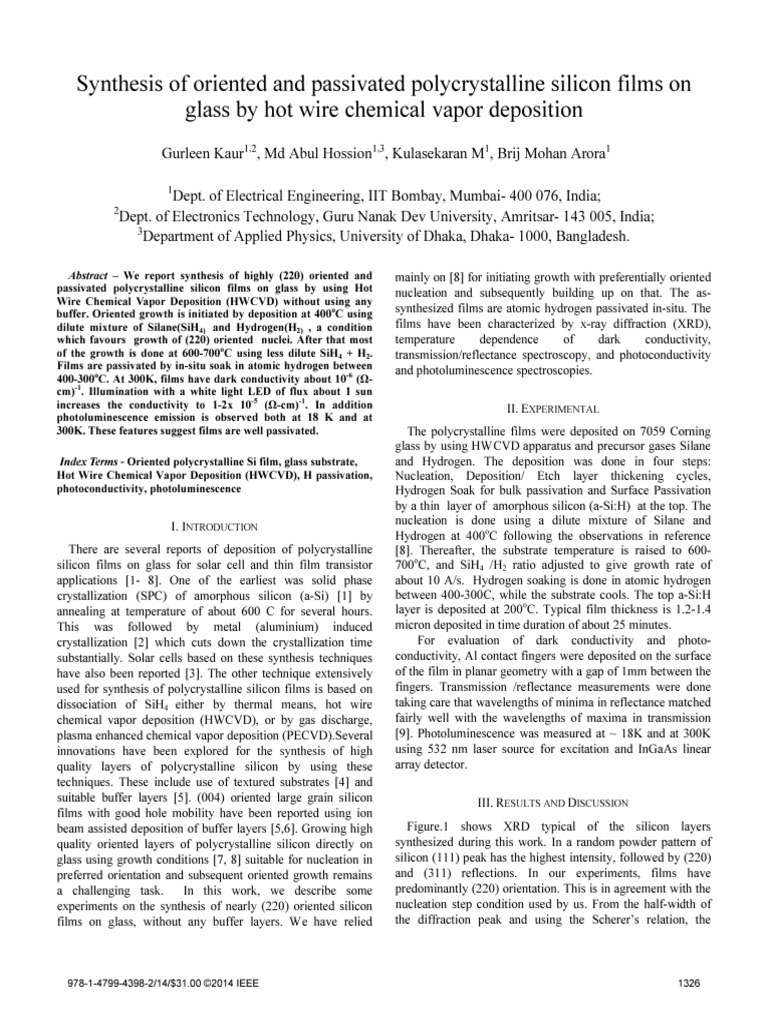 Synthesis of Oriented and Passivated Polycrystalline Silicon Films On ...