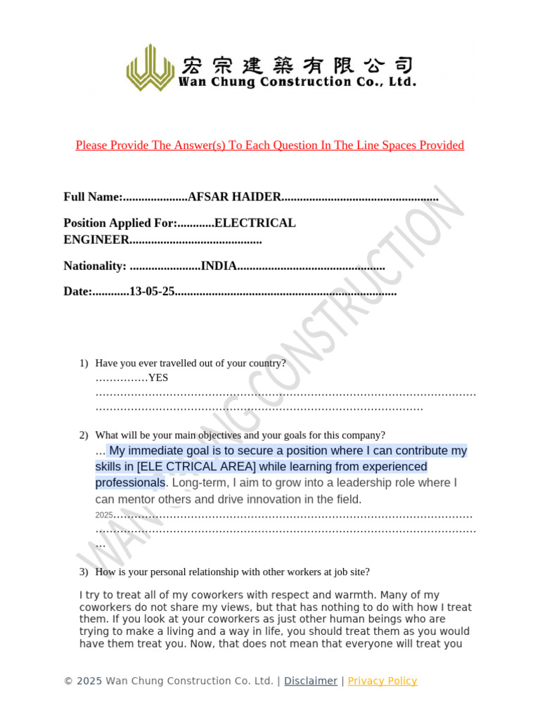 Application for Electrical Engineer Position | PDF