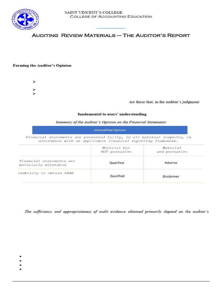 Auditor's Report Review Guide | PDF | Auditor's Report | Going Concern