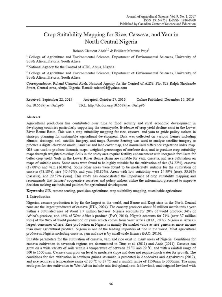 Crop Suitability Mapping For Rice, Cassava, and Yam in North Central ...
