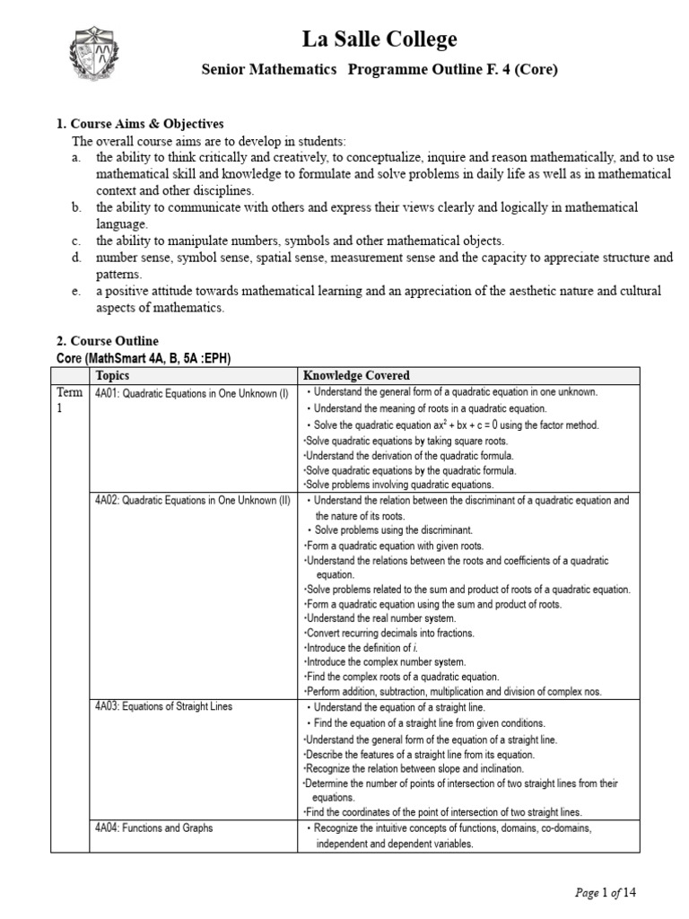 2023-24 F4 Mathematics Programme Outline | PDF | Trigonometric ...
