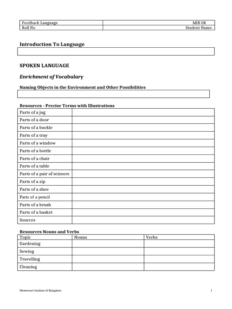 Montessori Language Development Guide | PDF | Adverb | Noun
