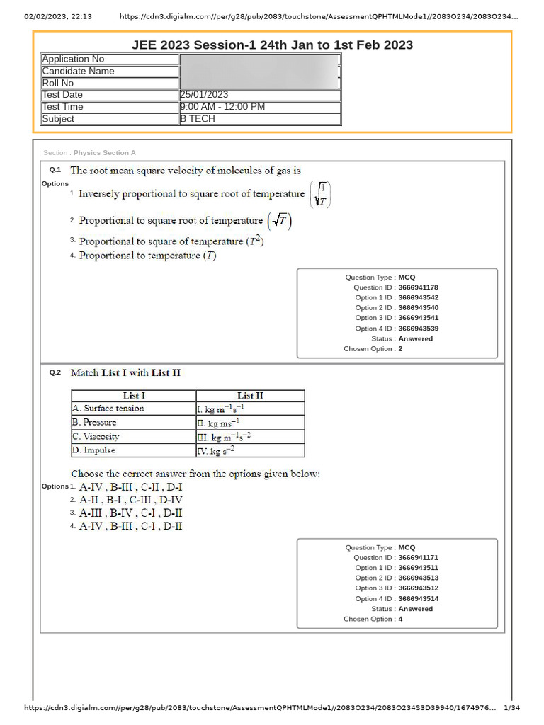 JEE 2023 Physics Assessment Results | PDF | Multiple Choice | Chess Theory
