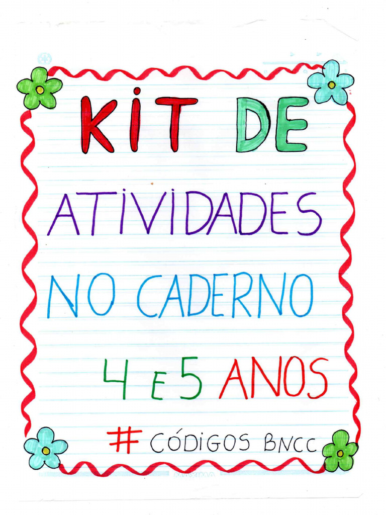 Educação Infantil 4 e 5 Anos Kit de Atividades No Caderno BNCC | PDF