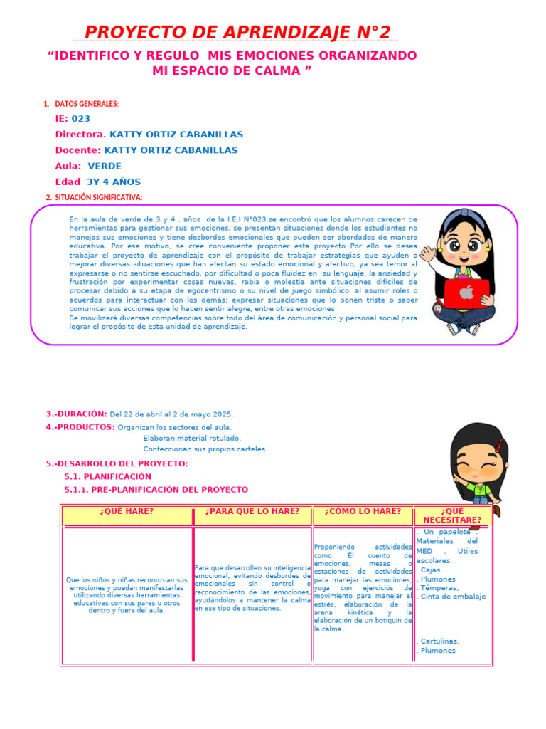 Proyecto de Calma Emocional Infantil | PDF | Las emociones ...