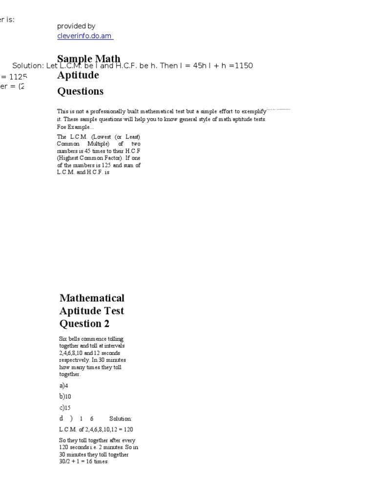 Math Aptitude Test Sample Questions | PDF | Trigonometric Functions | Sine
