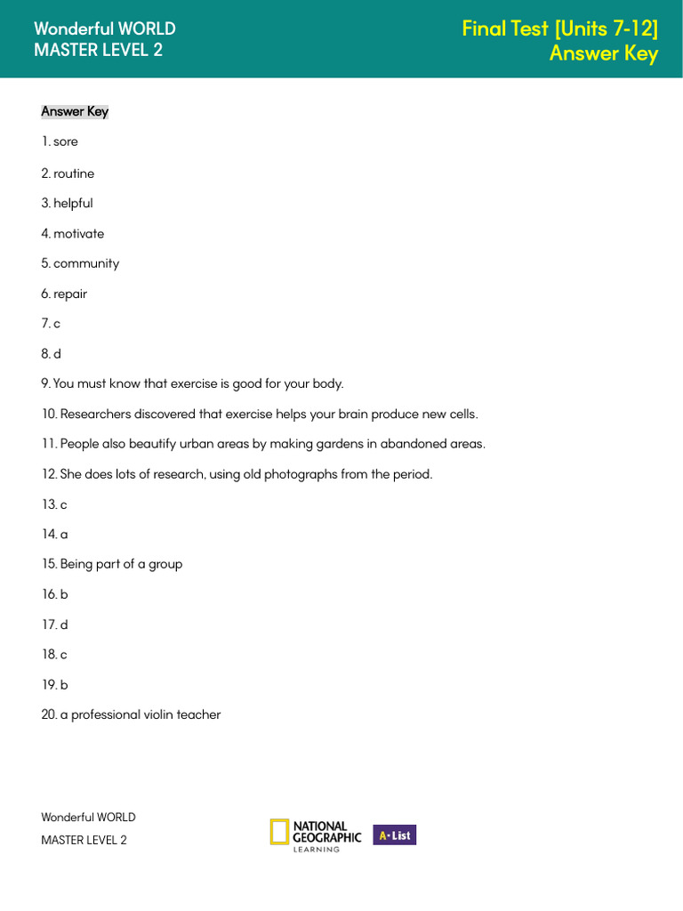 Master Level 2 Test Answer Key | PDF