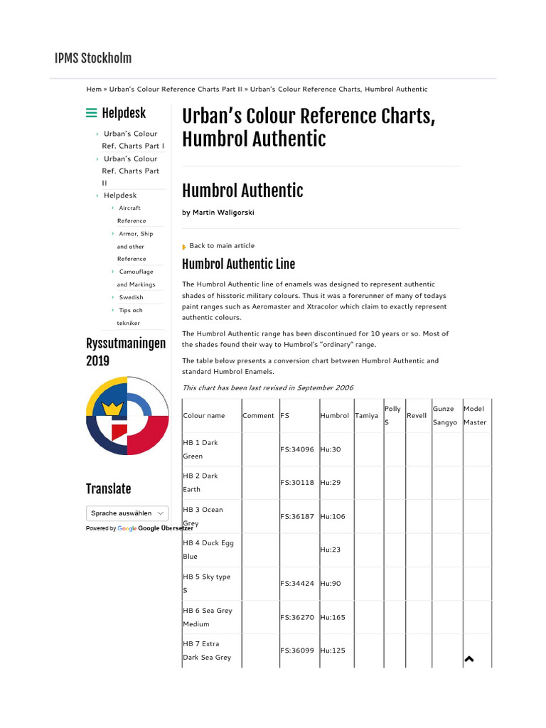 Humbrol Authentic Colour Conversion Chart | PDF | Green | Color