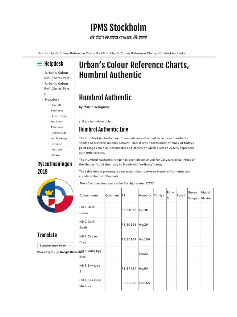Humbrol Authentic Colours Conversion Chart | PDF | Green | Color