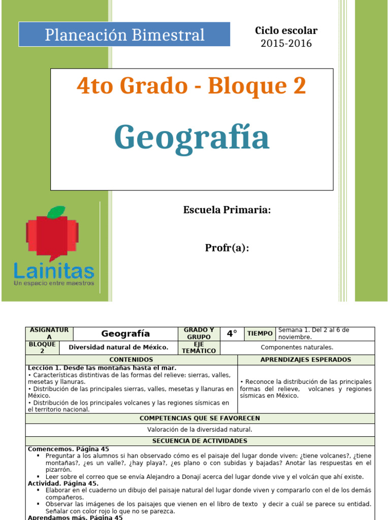 Planeación Geografía 4to Grado Bloque 2 | PDF | Clima | México