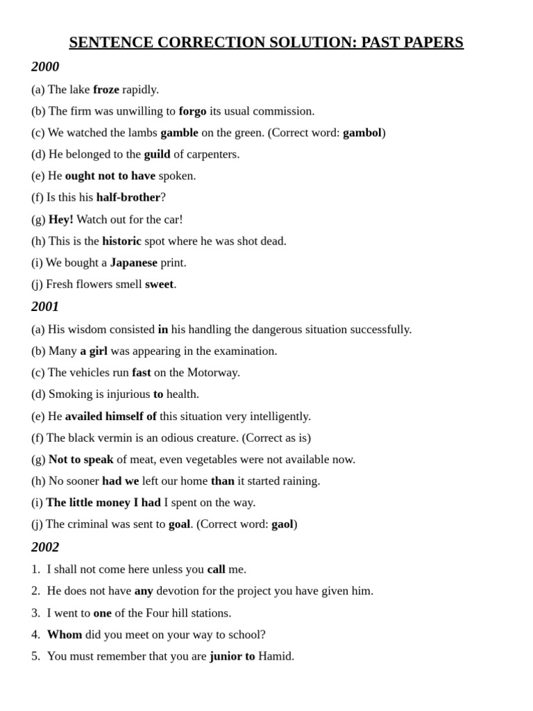 Sentence Correction Past Papers Guide | PDF
