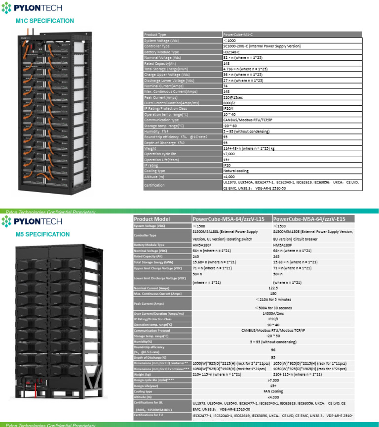 Pylontech M1C and M5 Specifications | PDF | Electricity | Energy Storage