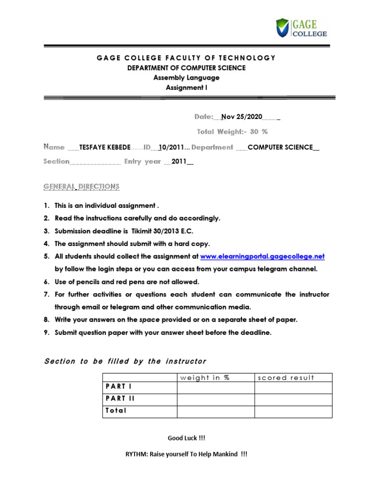 Assembly Language Assignment Guide | PDF | Pointer (Computer ...