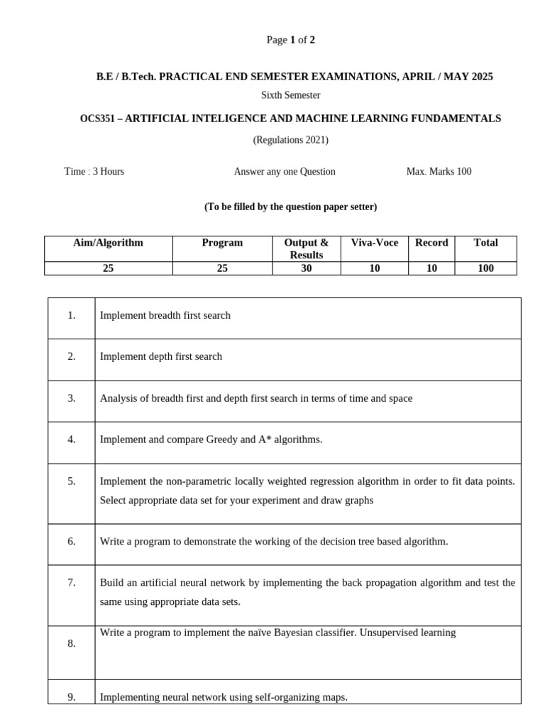 OCS351 AI & ML Practical Exam Guide | PDF