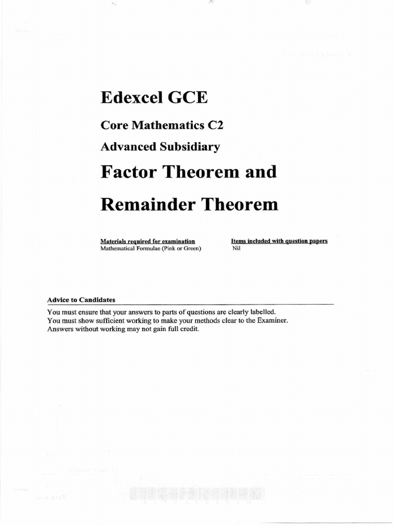 05 c2 Factors and Remainders Ans | PDF