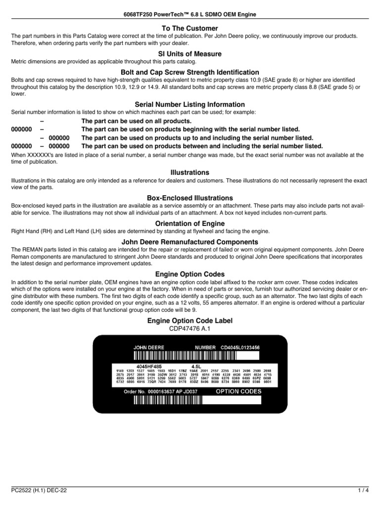 John Deere 6068TF250 Engine Parts Guide | PDF | Screw | Machines