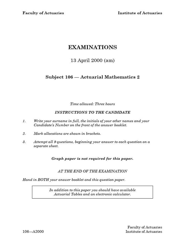 Actuarial Mathematics Exam Questions | PDF | Insurance | Reinsurance