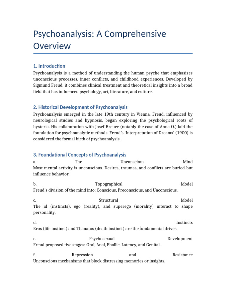 Overview of Psychoanalysis Concepts | PDF | Psychoanalysis | Sigmund Freud