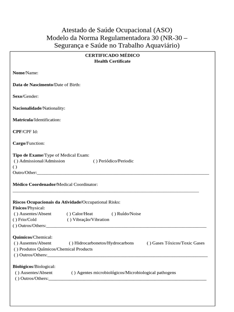 Modelo de Atestado de Saúde Ocupacional | PDF