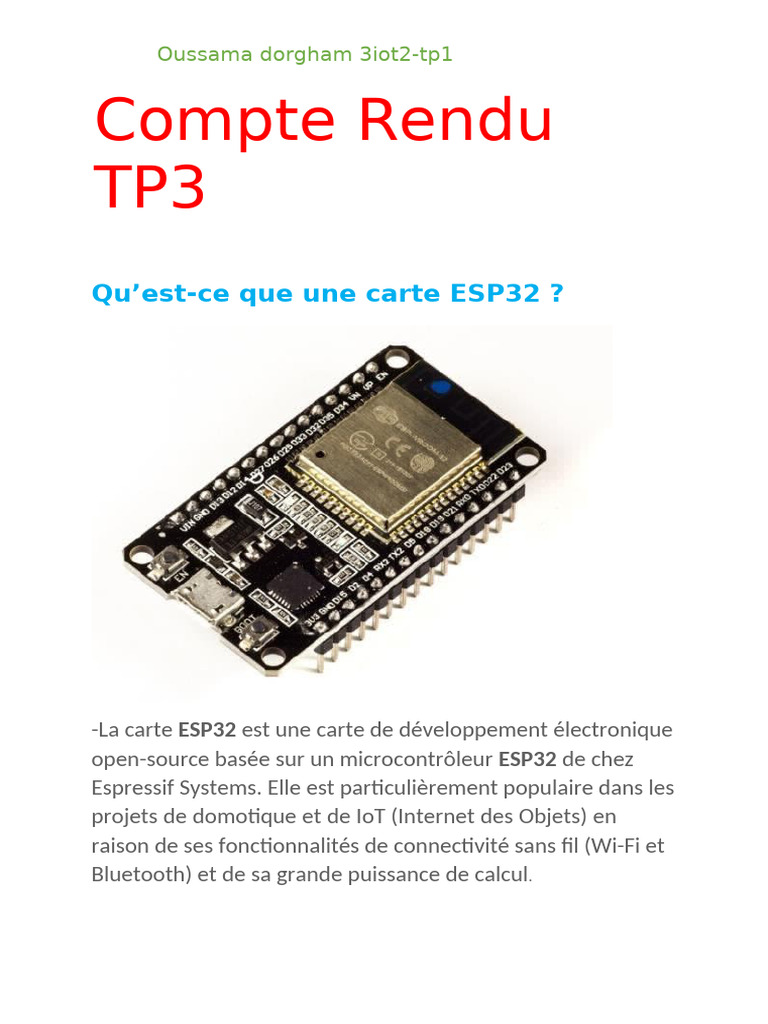 Introduction à la carte ESP32 et projets IoT | PDF | Internet des ...