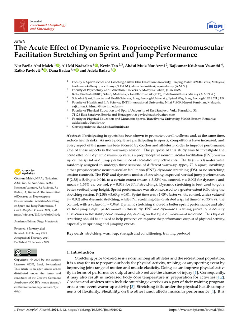The Acute Effect of Dynamic vs. Proprioceptive Neuromuscular | PDF ...