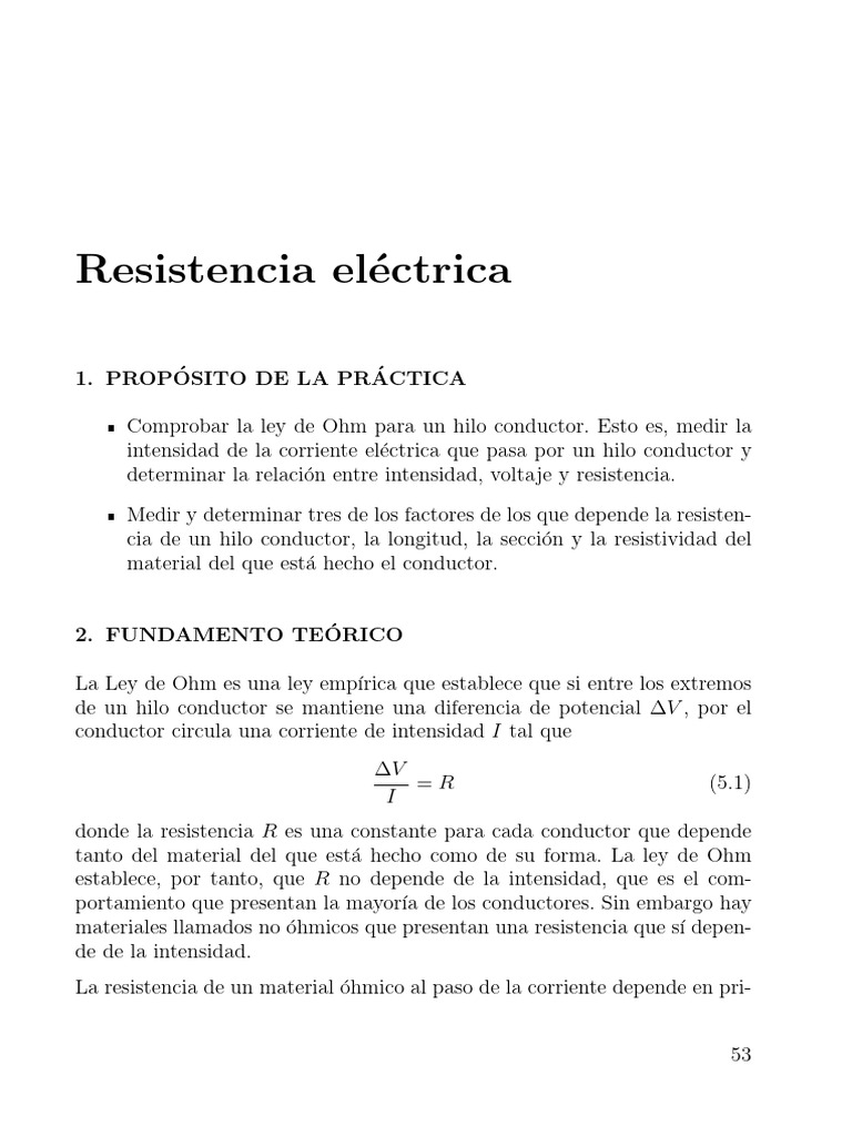 Ley de Ohm y Resistencia Eléctrica | PDF | Resistencia Eléctrica y ...