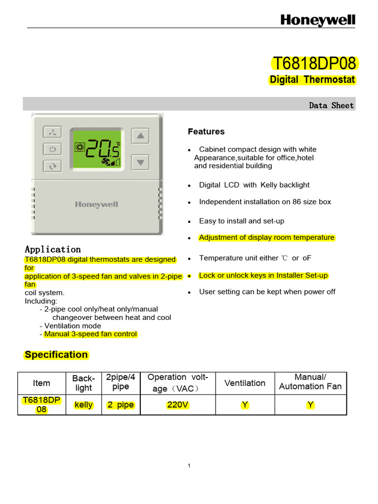 T6818DP08 Digital Thermostat Overview | PDF | Thermostat | Backlight