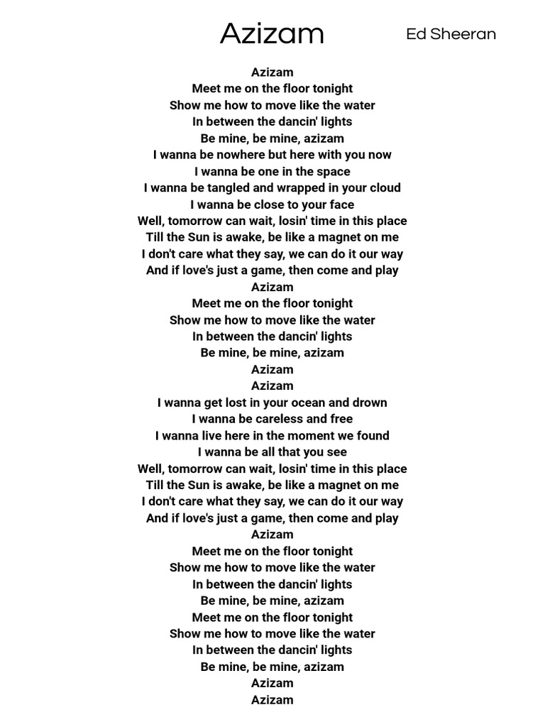 Azizam Lyrics by Ed Sheeran | PDF
