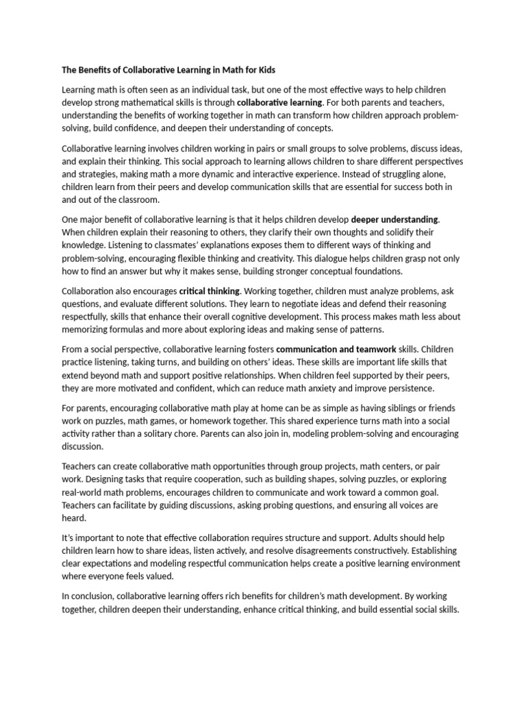 Collaborative Learning Benefits in Math | PDF | Learning | Mathematics
