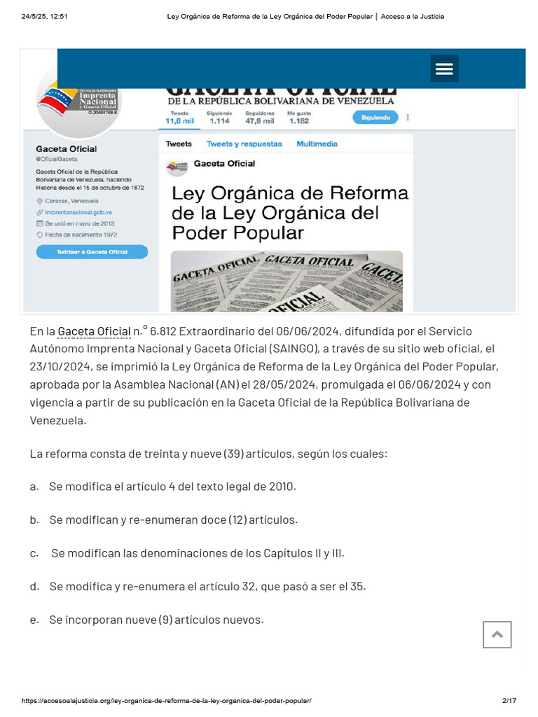 Reforma de la Ley del Poder Popular 2024 | PDF | Estado (política ...